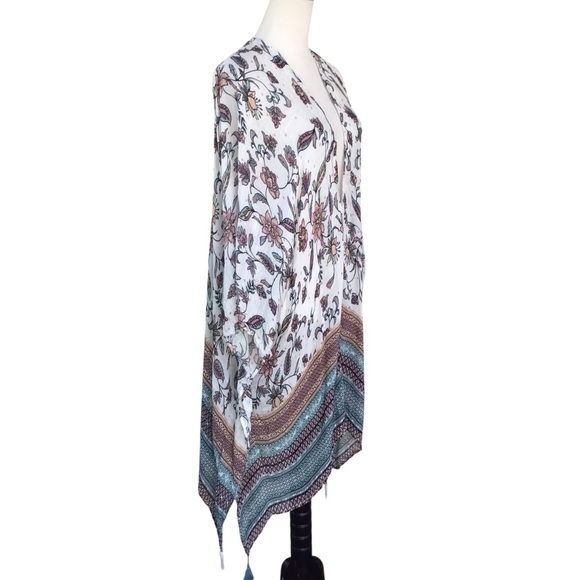 J Jill Boho Floral Open Front Duster Cardigan Tassel Detailing One Size NEW - Picture 6 of 8